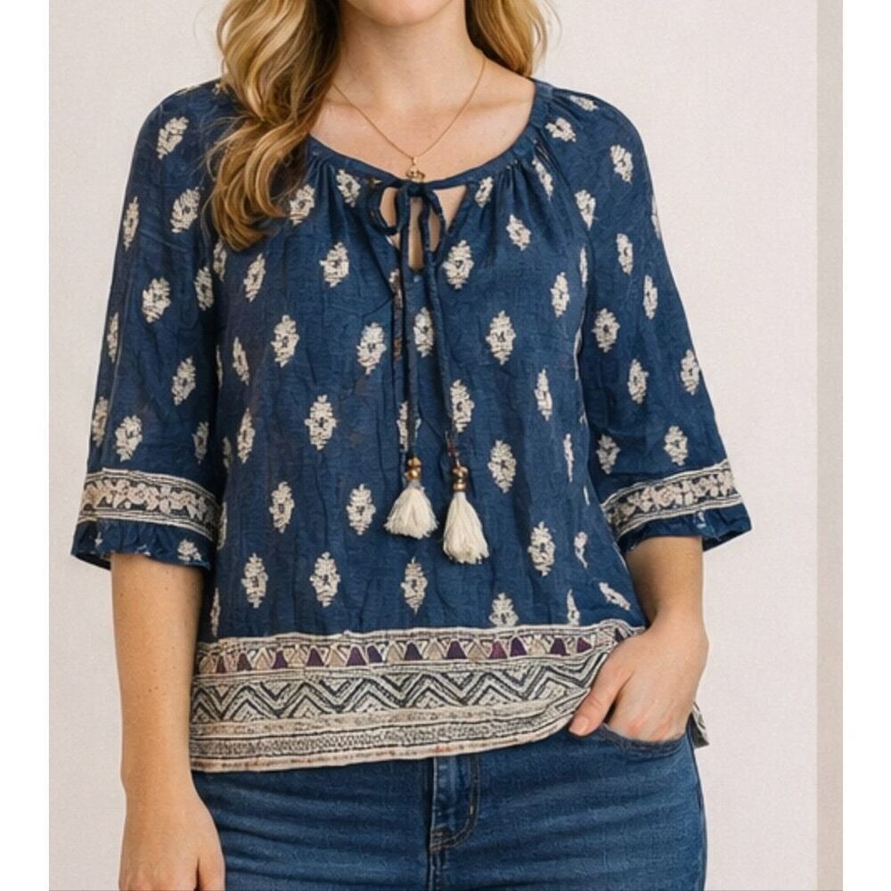Fat Face Uk boho tassel detail blouse size 2